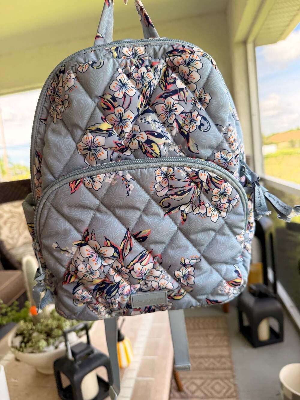 Vera Bradley Light Blue Quilted Floral Cherry Blossom Backpack Purse